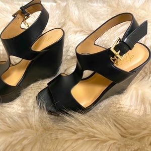 Women's Black Leather Wedges